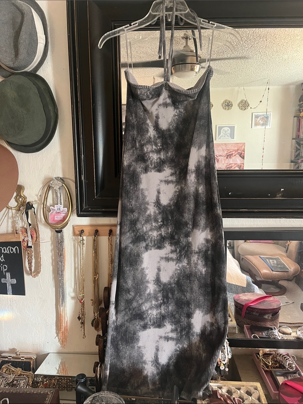 Zara Black & Gray Tie-Dye Ribbed Midi Dress